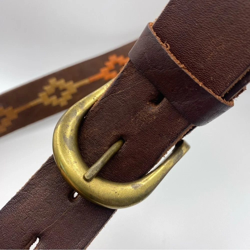 Vintage Embroidered Argentinian Cowhide Leather Hand Stitched Belt